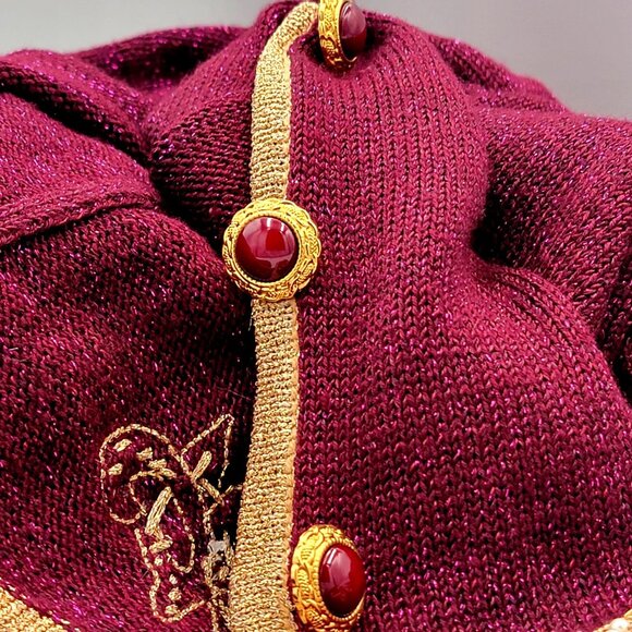Vintage 90S Y2K Jaclyn Smith Petite Burgundy Cardigan Embroidery & Pearls Accent - Picture 13 of 14